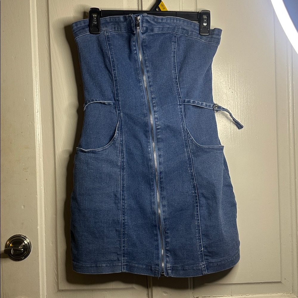 Stylish Denim Strapless Dress